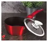 A red saucepan with a glass lid is placed on a dark countertop next to a potted plant. Náhled obrázku produktu