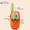 A Retevis RT637 walkie-talkie with labels pointing to its various features. Náhľad obrázku produktu