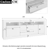 A technical drawing with dimensions of a white TV cabinet. Produktbild-Vorschau