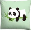 A cartoon panda is sleeping on a bamboo stalk against a light green background. Produktbild-Vorschau