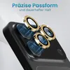 Close-up of gold-rimmed camera lens protectors on a black smartphone. Produktbild-Vorschau