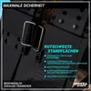 Close-up view of a black fitness equipment part with text overlays highlighting features. Produktbild-Vorschau