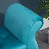 A close-up view of the upholstered armrest and headrest of a teal bench. Produktbild-Vorschau