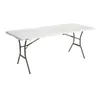 A white folding table with gray metal legs is shown against a white background. Produktbild-Vorschau