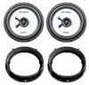 Two car speakers and two speaker mounting rings are arranged on a white background. Produktbild-Vorschau