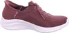 A side view of a red Skechers slip-on sneaker with a white sole. Voir les images du produit