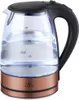 A close-up studio shot of a Lentz electric kettle filled with water, with LED lights illuminating the water. Podgląd zdjęcia produktu