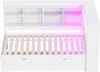 A white daybed with a slatted base, two drawers, and a bookshelf headboard with LED lighting. Produktbild-Vorschau