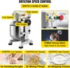A collage of images showcasing a kitchen mixer and its features, including speed controls, motor, and different uses like kneading dough, mixing fillings, and whipping creams. Produktbild-Vorschau