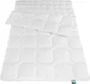 A white duvet or comforter is laid out flat on a white background, with one corner folded over. Produktbild-Vorschau