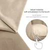 A close-up of beige velvet fabric and a detail of a hanging chair cushion with a finger icon indicating touch. Anteprima dell’immagine prodotto