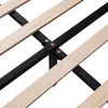 A close-up view of the wooden slats and black metal frame of a bed base. Produktbild-Vorschau