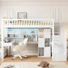A loft bed with a desk and shelves underneath, set up in a bedroom. Anteprima dell’immagine prodotto