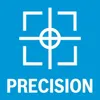 A graphic with a crosshair-like symbol and the word PRECISION below it, on a blue background. Anteprima dell’immagine prodotto
