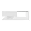 A white, modern coffee table with a drawer and a glass top, shown against a white background. Voir les images du produit