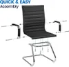 An unassembled black faux leather office chair with a chrome cantilever base, shown with screws and assembly guides. Produktbild-Vorschau