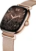 Close-up of a rose gold smartwatch with a floral watch face. Produktbild-Vorschau