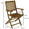 A wooden garden chair with dimensions indicated by text and lines. Produktbild-Vorschau