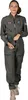 A woman wearing a pilot jumpsuit and boots, holding sunglasses. Produktbild-Vorschau