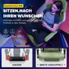 A woman is sitting in a gaming chair, looking at her phone. The image is split into two sections, with the top section showing the woman and the chair, and the bottom section showing close-ups of the chair's features. Náhľad obrázku produktu