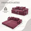 A diagram showing the dimensions of a burgundy sofa bed, both in its sofa form and extended bed form, with text indicating weight capacity. Produktbild-Vorschau