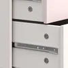 Close-up view of drawers and drawer slides on a white dresser. Náhľad obrázku produktu