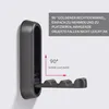 A dark gray hook is mounted on a white wall, with text overlays explaining its features. Produktbild-Vorschau
