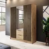 A modern bedroom with a wooden wardrobe with mirrored doors. Produktbild-Vorschau