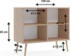 A beige cabinet with wooden legs, shown with measurement annotations. Produktbild-Vorschau