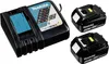 A Makita battery charger and two Makita 18V batteries are shown on a white background. Produktbild-Vorschau