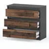 A three-drawer dresser with a gray matte frame and vintage-style wooden drawer fronts. Produktbild-Vorschau