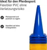 A stack of blue and yellow traffic cones with descriptive text on the left. Náhľad obrázku produktu