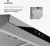 Close-up view of a kitchen range hood with text overlay and a small inset image of a filter in a dishwasher. Produktbild-Vorschau