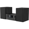A black stereo system with two speakers and a central unit with a display. Anteprima dell’immagine prodotto