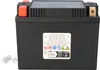 A black battery with orange terminal covers and gold connectors. Voir les images du produit