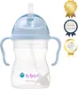 A light blue baby bottle with handles and a straw, shown against a white background. Several award badges are visible on the right side of the image. Náhled obrázku produktu