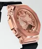 A close-up, angled view of a rose gold Casio G-Shock watch with a black band against a white background. Produktbild-Vorschau