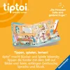An open book with illustrations and a tiptoi pen, set against an orange background with marketing text. Náhľad obrázku produktu