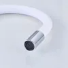 Close-up of a white flexible faucet spout with a chrome aerator. Produktbild-Vorschau