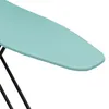 A close-up view of a teal ironing board with black legs. Produktbild-Vorschau