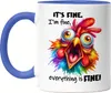 It's Fine I'm Fine Tasse Blau Lustiges Huhn Stress Humor Produktbild-Vorschau 1