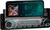 A car stereo with a smartphone mounted on top, displaying music information. Produktbild-Vorschau