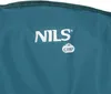 A close-up view of a teal fabric with white text and a logo. Produktbild-Vorschau