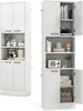A collage of two tall white storage cabinets, one showing the exterior and the other with doors open to reveal shelves with various items. Podgląd zdjęcia produktu