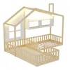 A house-shaped bed frame with two sleeping areas and shelves. Anteprima dell’immagine prodotto