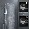 A shower system with water running, compared to two different quality levels shown on scales. Produktbild-Vorschau