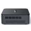 A dark gray mini-PC is shown from a front-side angle against a white background. Produktbild-Vorschau