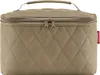 A beige quilted cosmetic case with a handle and zipper closure. Anteprima dell’immagine prodotto
