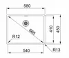 A technical drawing of a sink with dimensions and labels. Produktbild-Vorschau