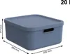 A blue storage box with dimensions indicated. Produktbild-Vorschau
